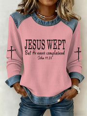 Women's Jesus Wept Denim Patchwork Top