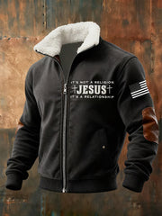 Men's It's Not a Religion It's a Relationship Faith Cross Plush Zip-Up Sweatshirt