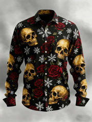 Men's Vintage Christmas Skull Long Sleeve Shirt