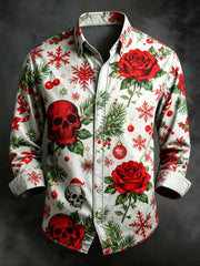 Men's Vintage Christmas Skull Long Sleeve Shirt