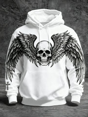 Men's Gothic Skull Oversized Drop-Shoulder Hoodie with Pockets