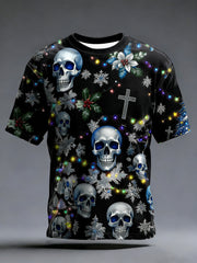 Men's Vintage Christmas Skull Printed T-shirt