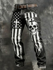Men's Retro Faith American Flag Art Pocket Cargo Pants