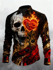 Men's Retro Valentines Day Skull Long-Sleeved Shirt