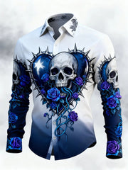 Men's Retro Valentines Day Skull Long-Sleeved Shirt