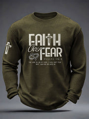 Men's Faith Over Fear The Lord Is On My Side; I Will Not Fear Waffle Long Sleeve T-Shirt