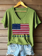 Women's USA 1776-2026 Print V-Neck T-Shirt
