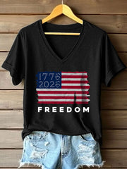 Women's USA 1776-2026 Print V-Neck T-Shirt