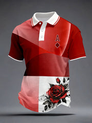 Men's Diamond A Playing Card Red Rose Tops