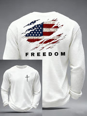 Men's Christian Freedom Cross Flag Waffle Long Sleeve T-Shirt