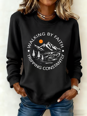 Women's Walking by Faith Tripping Constantly Print off-shoulder sweatshirt