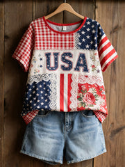 Women's Patchwork Floral Print Casual T-Shirt