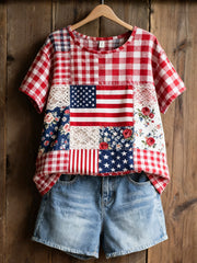 Women's Patchwork Floral Print Casual T-Shirt