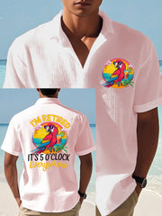Men's I'm Retired It's 5 O'clock Everywhere Parrot Print Casual Waffle Short-Sleeve Top