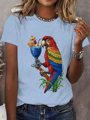 Women's beach vacation Day Retro Parrot Short Sleeve T-Shirt
