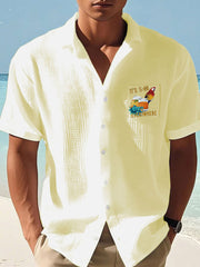 Men's beach vacation Day Parrot Print Casual Waffle Pocket Shirt