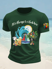 Men's It's 5 O'clock Everywhere Hawaiian Parrot Print Casual Short Sleeve T-shirt