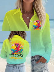 Women's I'm Retired It's 5 O'clock Everywhere Parrot Print Casual Shirt