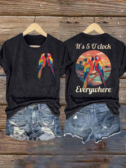 Women's It‘s 5 O'clock Everywhere Print Casual Iron On Short Sleeve T-Shirt