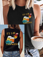Women's It‘s 5 O'clock Everywhere Print Casual Faux Cotton Vest
