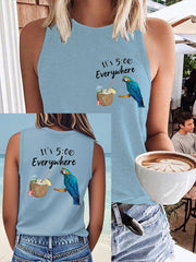 Women's It‘s 5 O'clock Everywhere Print Casual Faux Cotton Vest