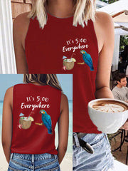 Women's It‘s 5 O'clock Everywhere Print Casual Faux Cotton Vest