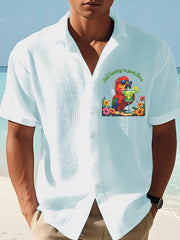 Men's It's 5 O'clock Somewhere Parrot Print Waffle Short Sleeved Shirt