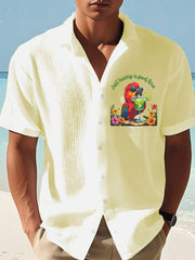 Men's It's 5 O'clock Somewhere Parrot Print Waffle Short Sleeved Shirt