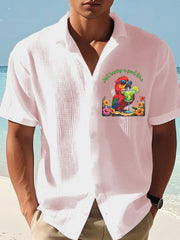 Men's It's 5 O'clock Somewhere Parrot Print Waffle Short Sleeved Shirt