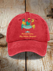 Unisex Parrot Party: Sip, Relax, Repeat! Hat