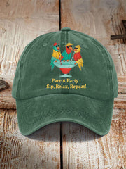 Unisex Parrot Party: Sip, Relax, Repeat! Hat