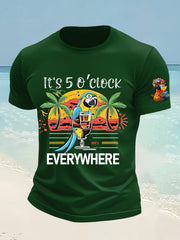 Men's It's 5 O'clock Everywhere Parrot Print Short Sleeve T-shirt