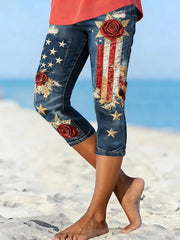 Women's USA Flag Floral Print Leggings