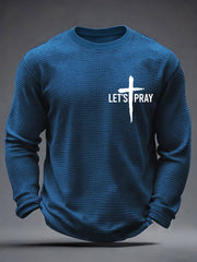 Men's Need Prayer?Tap My Shoulder Print Waffle Long Sleeve Top