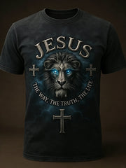 Men's Christian Jesus The Way The Truth The Life Cross Print Casual Short Sleeve T-shirt