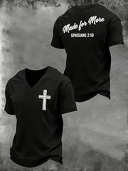 Men's Christian Cross Printed V-neck T-shirt