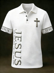 Men's Christian Jesus The Way The Truth The Life Cross Print Casual waffle Short Sleeve Top