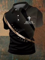 Men's Jesus The Way The Truth The Life Art Waves Print Casual Polo
