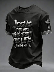 Men's Jesus John 14:6 Jesus The Way, The Truth, The Life Christian Cross Short Sleeve T-shirt