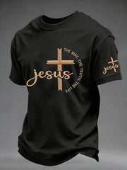 Men's Jesus John 14:6 Jesus The Way, The Truth, The Life Christian Cross Short Sleeve T-shirt