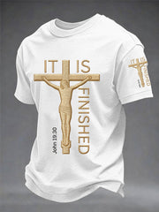Men's It Is Finished Jesus Christian Cross Print Tee
