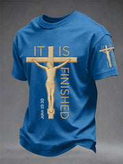 Men's It Is Finished Jesus Christian Cross Print Tee