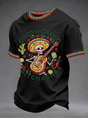 Men's Funny Cinco De Drinko Bitchachos Skeleton Print Casual Tee