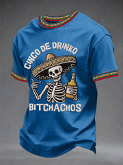 Men's Funny Cinco De Drinko Bitchachos Skeleton Print Casual Tee