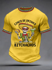 Men's Funny Cinco De Mayo Bitchachos Skull Print Waffle Tee