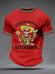 Men's Funny Cinco De Mayo Bitchachos Skull Print Waffle Tee