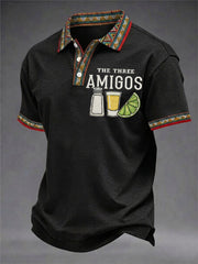 Men's Funny Cinco de Mayo The Three Amigos Salt Tequila Lemon Print Casual Polo