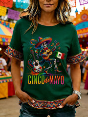 Women's Cinco De Mayo Print Casual Ruffle Sleeve Tee