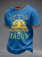 Men's Funny I'm Just Here For The Margaritas And Tacos Print Casual Tee