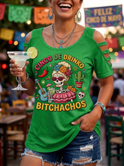 Women's Funny Cinco de Drinko Bitchachaos Print Casual Top